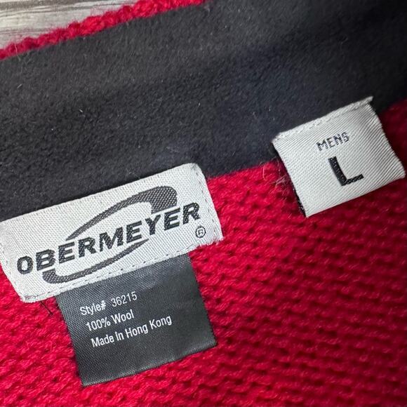 Obermeyer Wool Sweater Men’s Large Red Black Fair Isle Thick Quarter Zip Winter - Picture 5 of 5